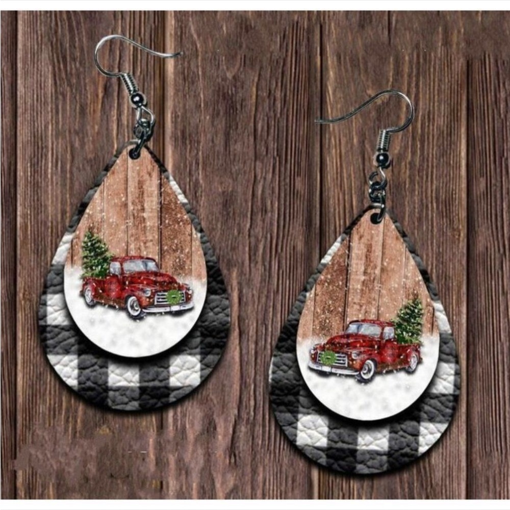 Red Truck Black Buffalo Earrings